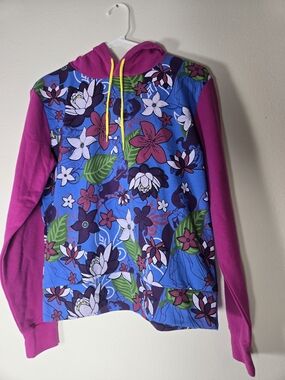 Disney Blue Floral Hoodie with Magenta Sleeves